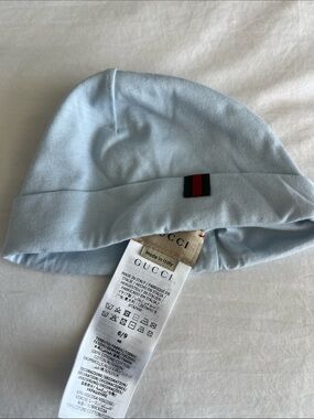 Gucci Light Blue Infant Beanie with Red-Green Web Tab
